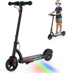 Ages 6-12 Kids Electric Scooter,150W Motor,Colorful Lights,Adjustable Height&Speed,LED Display,Foldable Kids Scooter,Idea Gift