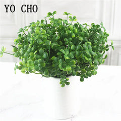 YO CHO Artificial Green Plants 7 Forks Grass Plastic Fake Plant Ferns Grass Green Leaves Forest Twigs Home Garden Hotel Decor