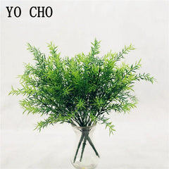 YO CHO Artificial Green Plants 7 Forks Grass Plastic Fake Plant Ferns Grass Green Leaves Forest Twigs Home Garden Hotel Decor