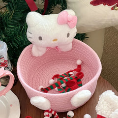 Japanese Kawaii Hello Kitty Storage Basket Cute Harajuku Charm Cosmetics Toys Storage Box Bedroom Decoration Birthday Gift Pink