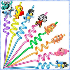 10pcs Kawaii Bluey Family Cartoon Creative Straw Accessories Party Home Cute Animal Theme Colorful Straws Bluey And His Friends