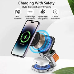 3 In 1 Foldable Magnetic Wireless Charger Stand For iPhone 15 14 13 Pro Max IWatch AirPods 3/2 Station Dock Fast Charging Holder