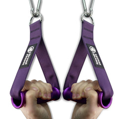 1Pair Purple Metal Gym Handles Double Webbing Heavy Duty for Cable Machine Attachment Resistance Bands Fitness Equipment