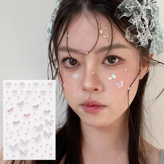 1-6pcs 3D Acrylic Diamond Stickers Butterfly Crystal Patch Face Paste Stage Makeup Rhinestones Jewelry Mermaid Pearl Tattoo