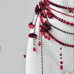 Designer Red belt Jewelry Multilayer Pearl waist chain for Women's Fashion Retro Character Playing Body Accessories Party Belts