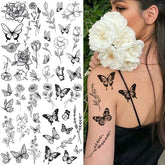 Black Large Flower False Tattoo Sticker For Women Rose Peony Temporary DIY Water Transfer Tattoos Girls Hand back Body Art