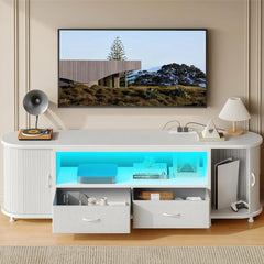 TV Stand for 55 60 Inch TV, Entertainment Center with Power Outlet and LED, 2 Fabric Drawers TVs Console with 2 Cabinet