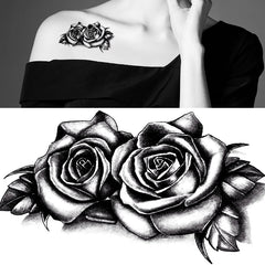 Waterproof Double Rose Temporary Tattoo Sticker Flower Rose Flash Sexy Fake Black Rose Tattoos Body Art Arm Fake Sleeve Tattoo