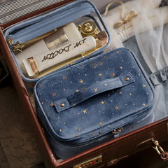 Portable Travel Small Cosmetic Bag Flannel Cosmetic Storage Bag Hand Flannel Women's Large Capacity Starry Sky Cosmetic Bag