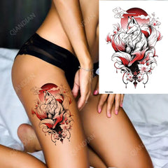 Colorful Lion King Rose Fake Women Tattoo Waterproof Temporary Sticker Flash Animal Fox Skull Arm Art Beauty Totem Sexy Paint