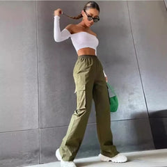 Fashion Women Baggy Joggers Pants Casual Communte Female Chic Straight Cargo Pant Elastic High Waist Elegant Oversized Trousers