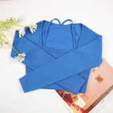 CHRLEISURE Ribbed Seamless Crop Top Women's Long Sleeve Sports Shirt Elastic Slim Workout Tee Outdoor Yoga Shirts Gym Wear