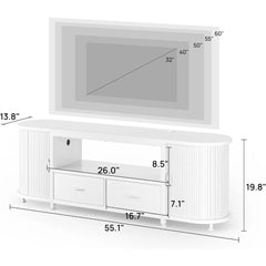 TV Stand for 55 60 Inch TV, Entertainment Center with Power Outlet and LED, 2 Fabric Drawers TVs Console with 2 Cabinet