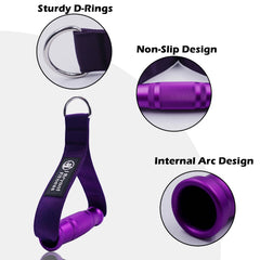1Pair Purple Metal Gym Handles Double Webbing Heavy Duty for Cable Machine Attachment Resistance Bands Fitness Equipment