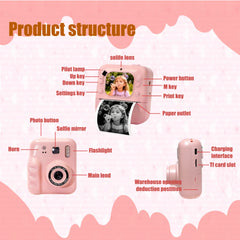 Children's Thermal Printing Camera, Can Take Photos and Record Videos, Mini Portable Educational Toy for Students/Polaroid Camera, Instant Photo Printing, High-Definition Dual Camera, Baby Holiday Gift, Small Slr Camera/Inkle