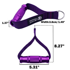 1Pair Purple Metal Gym Handles Double Webbing Heavy Duty for Cable Machine Attachment Resistance Bands Fitness Equipment