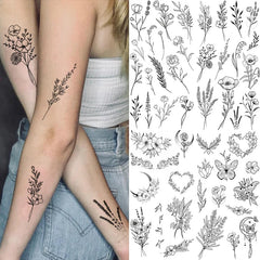 Black Large Flower False Tattoo Sticker For Women Rose Peony Temporary DIY Water Transfer Tattoos Girls Hand back Body Art