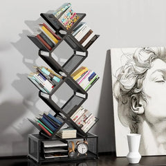 9-Tier Space Saving Bookshelf with Storage,Bedroom Shelves Folding Bookshelves,No Installation Required Shelf Tree