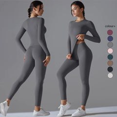Yoga Suit Sports Set Sleeve Breathable Stretchy GYM Yoga Slim Fitness Active Top BreathableTummy Control Slimming Booty Leggings