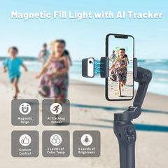 3-Axis Smartphone Gimbal with AI Face Tracking Fill Light Anti-Shake for YouTube/TikTok/Vlogger Lightweight Easy to Use Portable