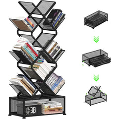 9-Tier Space Saving Bookshelf with Storage,Bedroom Shelves Folding Bookshelves,No Installation Required Shelf Tree
