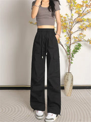 Fashion Women Baggy Joggers Pants Casual Communte Female Chic Straight Cargo Pant Elastic High Waist Elegant Oversized Trousers