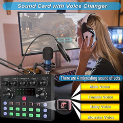 V8S Live Sound Card Podcast Equipment Bundle,with Microphone Set Device,Music/Recording Live Streaming For DJ Disco Device