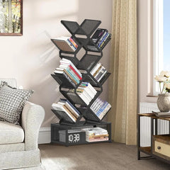 9-Tier Space Saving Bookshelf with Storage,Bedroom Shelves Folding Bookshelves,No Installation Required Shelf Tree