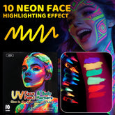 10 Colors UV Glow Face Body Paint Markers,Neon Glow in The Dark Under Black Light,Non-Toxic Washable Body Painting Pen for Party