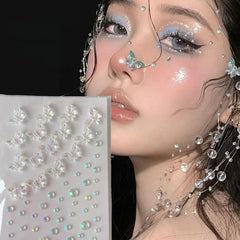 1-6pcs 3D Acrylic Diamond Stickers Butterfly Crystal Patch Face Paste Stage Makeup Rhinestones Jewelry Mermaid Pearl Tattoo