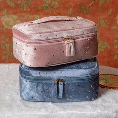 Portable Travel Small Cosmetic Bag Flannel Cosmetic Storage Bag Hand Flannel Women's Large Capacity Starry Sky Cosmetic Bag