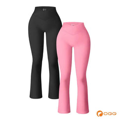 OQQ Women's 2 Piece Flare Pants Ribbed Seamless Workout High Waist and Cross Over Bell Tummy Control Bottoms Basic Comfort Exerc