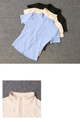 Women sport wear Slim Fit Polyester Quick-drying Full Zip Outdoor Fitness Running Tights Short Sleeves Women's Yoga Wear