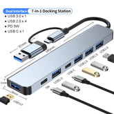 USB C Hub USB Hub 3.0, Aluminum 7 in 1 USB Extender, USB Splitter with USB 3.0, 4 X USB 2.0 and 2 USB C Ports USB Distributor