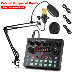 V8S Live Sound Card Podcast Equipment Bundle,with Microphone Set Device,Music/Recording Live Streaming For DJ Disco Device