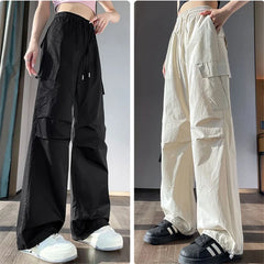 Fashion Women Baggy Joggers Pants Casual Communte Female Chic Straight Cargo Pant Elastic High Waist Elegant Oversized Trousers