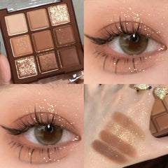 9 Colors Glitter Eyeshadow Palette Chocolate Brown Shimmer Matte Acrylic Eye Shadows Palette Waterproof Korean Makeup Cosmetics