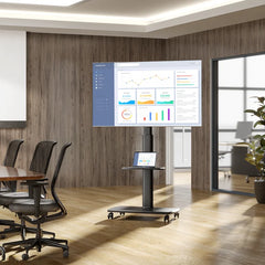 Mobile TV Cart on Wheels for 32-65 Flat/Curved TVs, Rolling TV Stand with Lockable Wheels & Wooden Base, Modern Black TV Mount