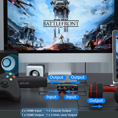 4K HDMI Switcher Audio Extractor 2 in 1 Out Selector with R/L Toslink SPDIF COAXIAL Audio out HDMI ARC Audio Switch 2x1 Adapter