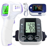 Medical Arm Blood Pressure Meter Tensiometers Tonometer Cuff Fever Thermometer Oximeter Heart Rate 3 IN 1 Set