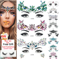 3D Face Jewels Sticker Temporary Tattoo Crystal Rhinestone Stickers Body Art Shiny Gem Tattoo Makeup Stickers Face Gems Sticker