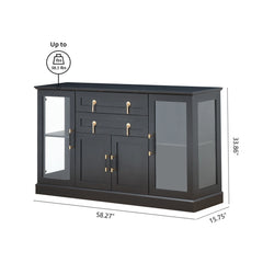 Accent Buffet Cabinet with 2 Glass Doors,Credenza with Two Drawers and Adjustable and Shelves, home decor and accessories ,Black