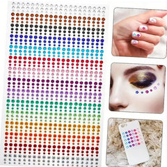1sheet 900pcs Rainbow Face Glittle Gem Stickers Stick-On Facial Tattoo Eye Rhinestone Jewels 3/4/5mm Mix Wedding Party Make Up
