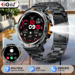 EIGIIS 2024 New KE3 Bluetooth Call Smart Watch Men Full Touch Screen Health Monitor Clock With Flashlight For IOS Android