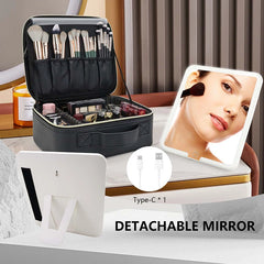 LED Cosmetic Case With Mirror Lights Cosmetic Bag Large Capacity Premium Feeling Cosmetic Bag Makeup Bag For Women