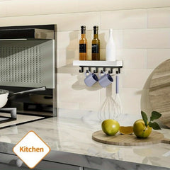 Wooden 6 Hooks Garden Style Floating Shelf Key Holder Wall-Mounted Key Rack Organizer for Entryway Bedroom Versatile Home Decor