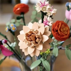 10342 Pretty Pink Flower Bouquet Building Blocks Creative Home Desk Plant Decoration Assemble Bricks Toys Gift For Girl