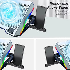 Laptop Cooling Stand with an Oversized Fan 2 USB Port and Phone Holder 6 Height and Wind Speed Adjustable for 12-17 In Notebook