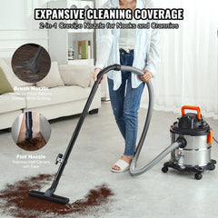 VEVOR Stainless Steel Wet Dry Shop Vacuum, 5.3 Gallon 6 Peak HP Wet/Dry Vac, Powerful Suction with Blower Function w/Attachment