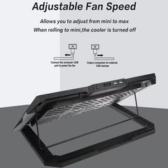 Laptop Cooling Stand with an Oversized Fan 2 USB Port and Phone Holder 6 Height and Wind Speed Adjustable for 12-17 In Notebook